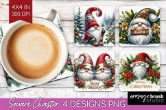Christmas Gnome Square Coaster - Cute Gnome Coaster PNG Product Image 1