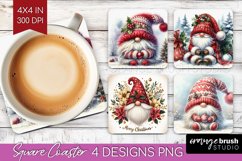 Christmas Gnome Square Coaster - Cute Gnome Coaster PNG Product Image 1