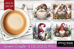 Christmas Gnome Square Coaster - Cute Gnome Coaster PNG Product Image 1