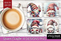 Christmas Gnome Square Coaster - Cute Gnome Coaster PNG Product Image 1