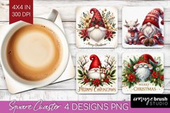 Christmas Gnome Square Coaster - Cute Gnome Coaster PNG Product Image 1