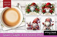 Christmas Gnome Square Coaster - Cute Gnome Coaster PNG Product Image 1