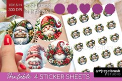 Christmas Gnome Round Sticker - Cute Gnome Printable Sticker Product Image 1