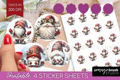 Christmas Gnome Round Sticker - Cute Gnome Printable Sticker Product Image 1