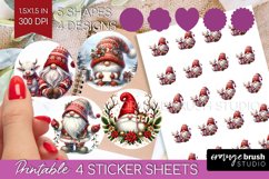 Christmas Gnome Round Sticker - Cute Gnome Printable Sticker Product Image 1
