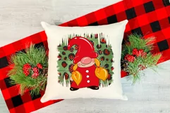 cute christmas gnome girl sublimation design on a white pillow