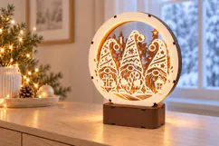 Christmas Gnomes Fireplace Lamp SVG - 3 mm Laser Cut Product Image 2