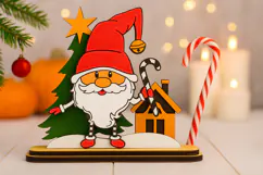Christmas Gnome SVG - Laser Cut Wooden Holiday Figurine Product Image 2