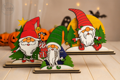 Christmas Gnome Figurines Set of 3 Wooden Holiday Decor Product Image 2