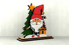 Christmas Gnome SVG - Laser Cut Wooden Holiday Figurine Product Image 1