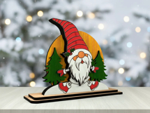 Cute Wooden Christmas Gnome Table Decoration with Trees Product Image 3