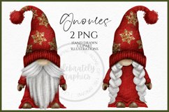 Christmas Red Gold Gnomes Watercolor Clipart Png Product Image 1