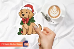 Christmas Golden Retriever Puppy Sticker, Animal Sticker Product Image 1