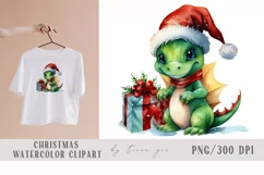 Cute Christmas dragon in Santas hat sublimation - 1 PNG Product Image 1