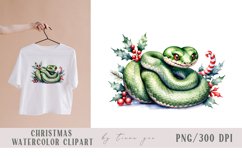 Watercolor Christmas green snake in Santa hat - 1 png Product Image 1