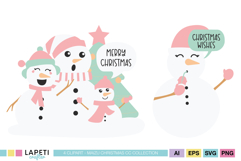 Cute Christmas snowman illustrations for greeting card topper designs
