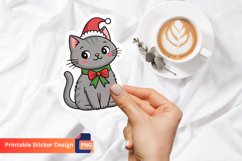 Christmas Grey Cat Sticker, Cozy Winter Cat Sticker Product Image 1