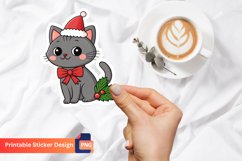 Christmas Grey Cat Sticker, Cozy Winter Cat Sticker Product Image 1