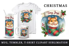 Christmas hamster tumbler, mug wrap, clipart sublimation png Product Image 1