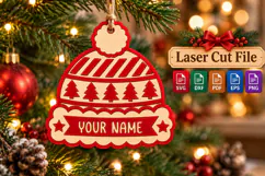 Christmas Hat Ornament SVG File, Laser Cut Beanie Monogram Product Image 1