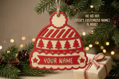 Christmas Hat Ornament SVG File, Laser Cut Beanie Monogram Product Image 2