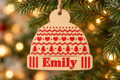 Christmas Hat Ornament SVG, Laser Cut Name Design File Product Image 1