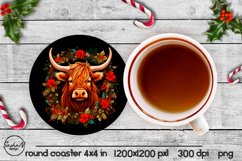 Christmas highland cow round coaster png Product Image 1