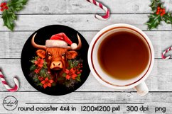 Christmas highland cow round coaster sublimation Product Image 1