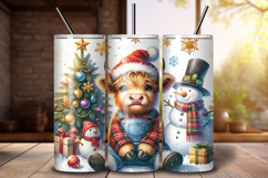 Christmas Highland Cow 20 oz Tumbler Wrap Sublimation PNG Product Image 1
