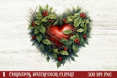 Christmas Hearts Watercolor Clipart, Christmas PNG Product Image 1
