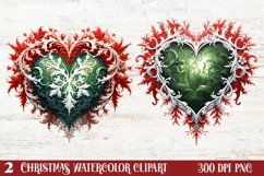 Christmas Hearts Watercolor Clipart, Christmas PNG Product Image 1