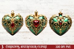 Christmas Hearts Watercolor Clipart, Christmas PNG Product Image 1
