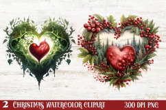 Christmas Hearts Watercolor Clipart, Christmas PNG Product Image 1