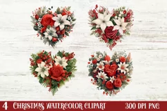 Christmas Hearts Watercolor Clipart, Christmas PNG Product Image 1