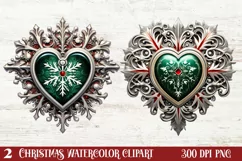 Christmas Hearts Watercolor Clipart, Christmas PNG Product Image 1