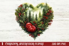 Christmas Hearts Watercolor Clipart, Christmas PNG Product Image 1