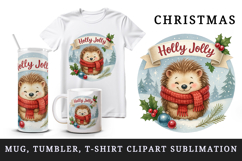 Christmas hedgehog tumbler, mug wrap clipart sublimation png Product Image 1