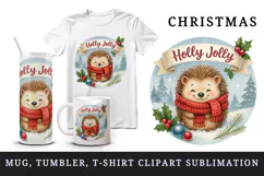 Christmas hedgehog tumbler, mug wrap clipart sublimation png Product Image 1