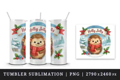 Christmas hedgehog tumbler, mug wrap clipart sublimation png Product Image 4