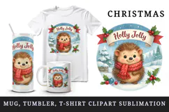 Christmas hedgehog tumbler, mug wrap clipart sublimation png Product Image 1