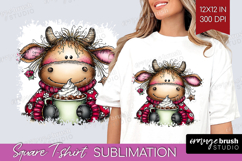 Highland Cow Square Tshirt Background - Whimsical Christmas Product Image 1