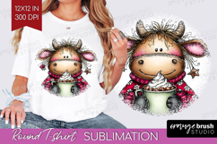 Highland Cow Round Tshirt Background - Whimsical Christmas Product Image 1