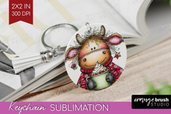 Highland Cow Keychain PNG - Whimsical Christmas Keychain Product Image 1