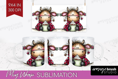 Highland Cow Mug Wrap - Whimsical Christmas Mug PNG Product Image 1
