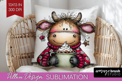 Highland Cow Pillow Sublimation - Whimsical Christmas Pillow Product Image 1