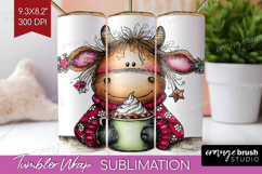 Highland Cow Tumbler Wrap - Whimsical Christmas Tumbler PNG Product Image 1