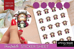 Highland Cow Round Sticker - Whimsical Christmas Printable Product Image 1