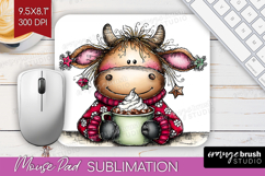 Highland Cow Mouse Pad Sublimation - Whimsical Christmas PNG Product Image 1