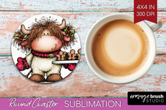 Highland Cow Round Coaster - Whimsical Christmas Coaster PNG Product Image 1