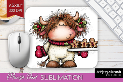 Highland Cow Mouse Pad Sublimation - Whimsical Christmas PNG Product Image 1